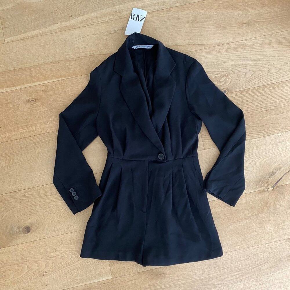 Zara Blazer Style Long Sleeve Romper in Black